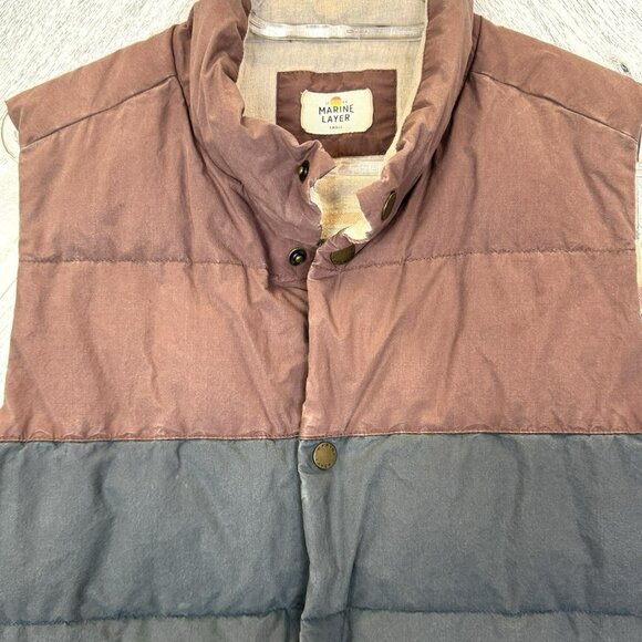 Marine Layer Puffer Vest Mens Size Small Flannel Lined Down Fill Snap Front - Picture 3 of 8